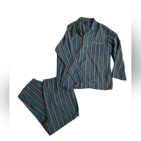 Vintage Legacy Stripped Size L Cotton Polyester 2 Piece Pajamas 90s Lightweight - Picture 1 of 8